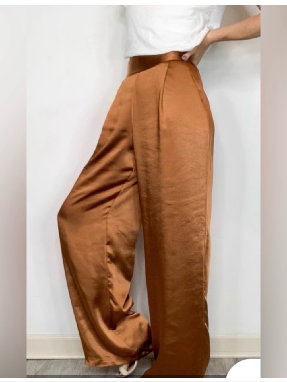 Anthropologie Drew Satin Eva Wide Leg Pant Copper Gold Brown NWT Size XS - Picture 2 of 14